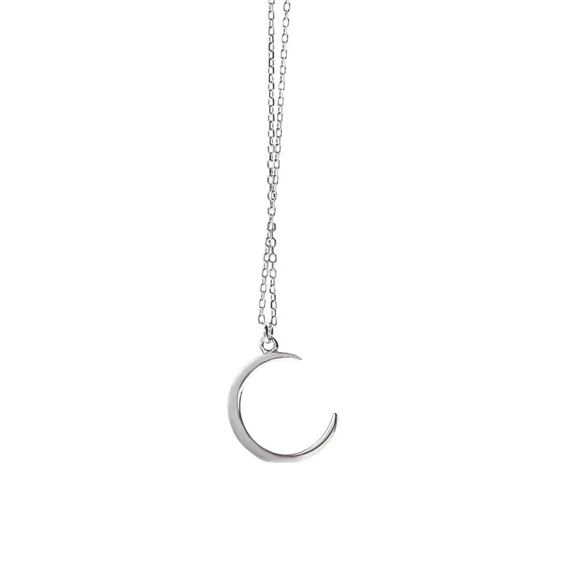 Simple Moon Pendant Sterling Silver Cross Chain Necklace for Women