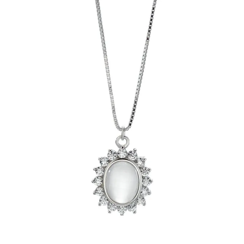 Vintage Pattern Women Unique Opal Stone Decor Silver Chain Necklace