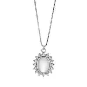 Vintage Pattern Women Unique Opal Stone Decor Silver Chain Necklace