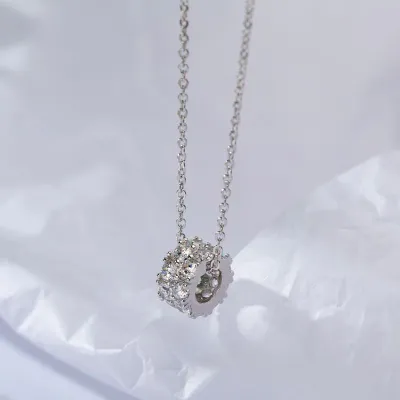 Shiny Zircon Decor Women Classic Pendant Exquisite Sterling Silver Necklace