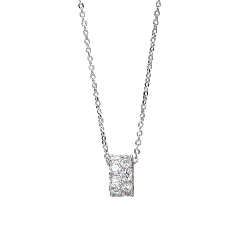 Shiny Zircon Decor Women Classic Pendant Exquisite Sterling Silver Necklace