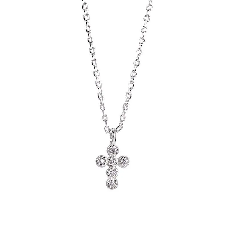 Simple Mini Cross Pendant Exquisite Zircon Decor Sterling Silver Necklace