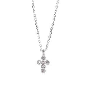Simple Mini Cross Pendant Exquisite Zircon Decor Sterling Silver Necklace
