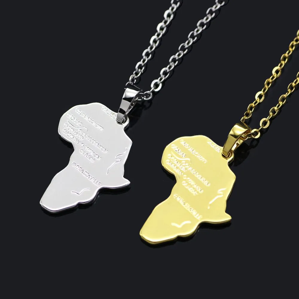 Africa Map Shape Hip Hop Style Gold Plated Copper Pendants Necklace Jewelry Necklaces