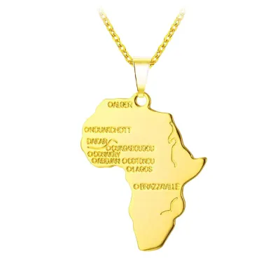 Africa Map Shape Hip Hop Style Gold Plated Copper Pendants Necklace Jewelry Necklaces