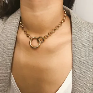 Simple Iron Ring Buckle Charm Pendant Necklace 39.5cm