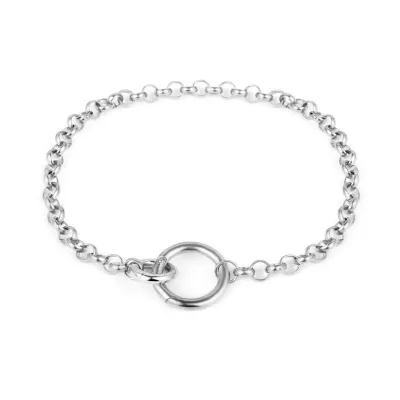 Simple Iron Ring Buckle Charm Pendant Necklace 39.5cm
