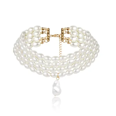 Creative Geometric Beaded Pearl Pendant Multilayer Women's Necklace