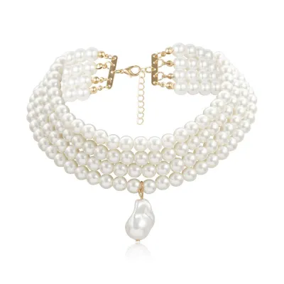 Creative Geometric Beaded Pearl Pendant Multilayer Women's Necklace