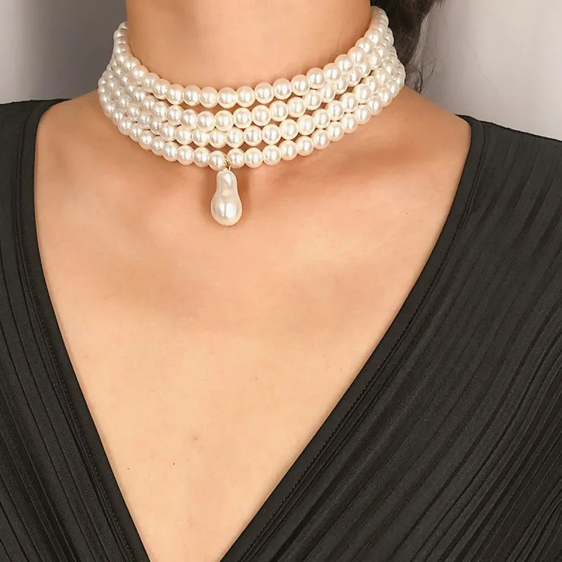 Creative Geometric Beaded Pearl Pendant Multilayer Women's Necklace
