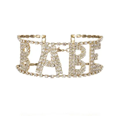 Shiny Rhinestone Hollow BABE Pattern Choker Necklace for Women Alloy Diamond Claw Chain