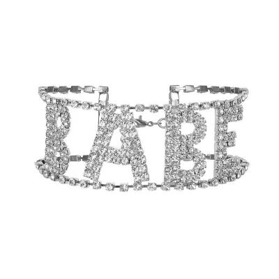 Shiny Rhinestone Hollow BABE Pattern Choker Necklace for Women Alloy Diamond Claw Chain