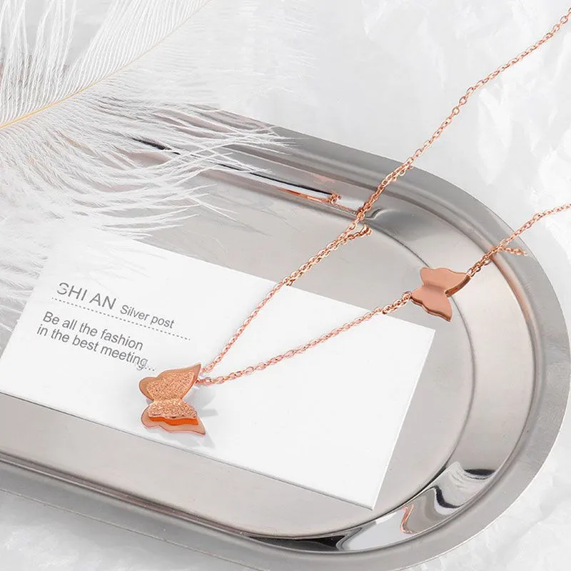 Double Butterfly Rose Gold Princess Necklace