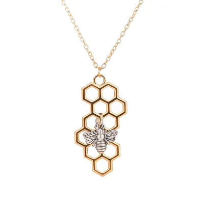 Bee Honeycomb Pattern Matinee Necklace Women's Alloy Water Wave Chain