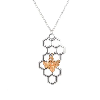 Bee Honeycomb Pattern Matinee Necklace Women's Alloy Water Wave Chain