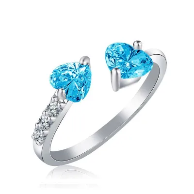 Women Cute Heart Shaped Romantic Zircon Adjustable Ring