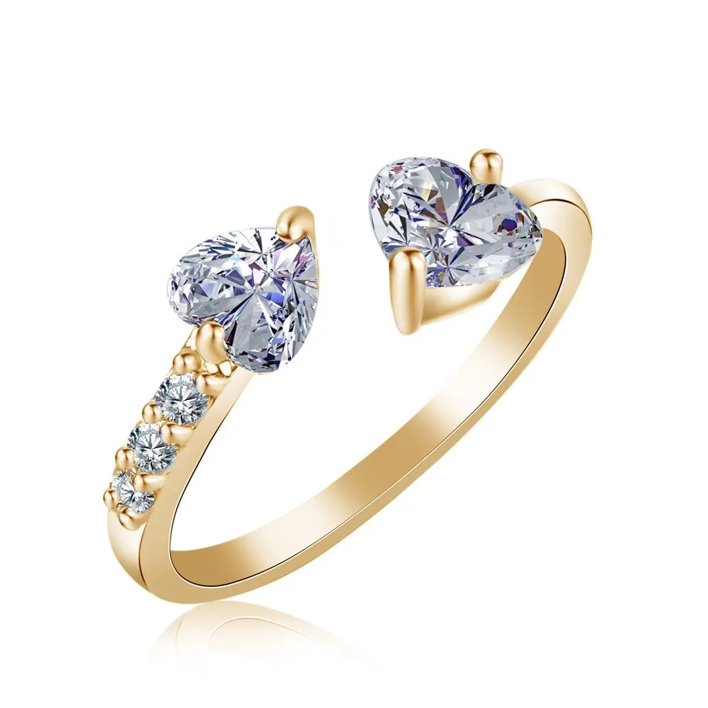 Women Cute Heart Shaped Romantic Zircon Adjustable Ring