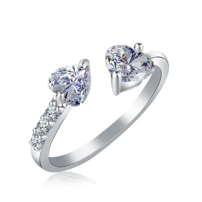 Women Cute Heart Shaped Romantic Zircon Adjustable Ring