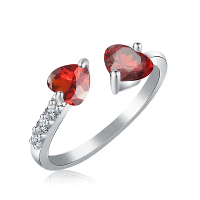 Women Cute Heart Shaped Romantic Zircon Adjustable Ring