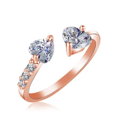 Women Cute Heart Shaped Romantic Zircon Adjustable Ring