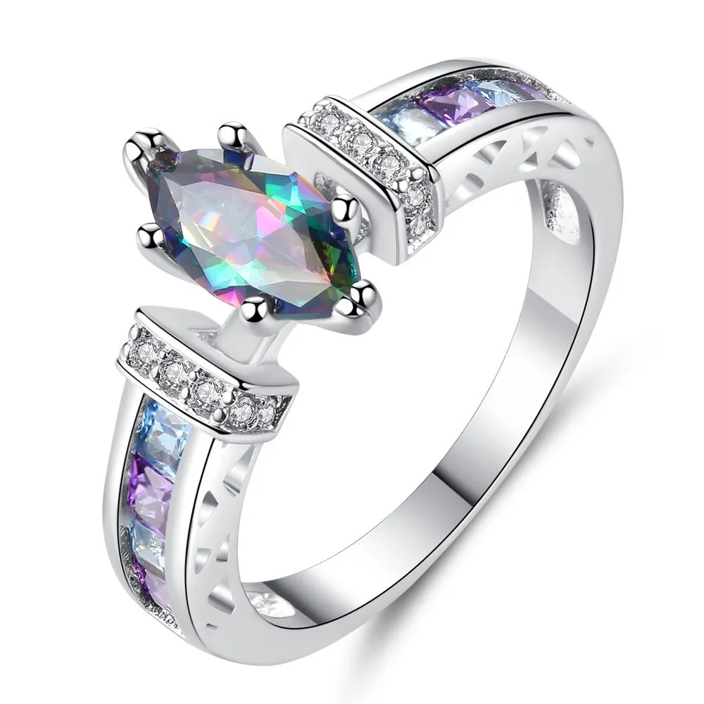 Creative Marquise Cut Colored Zircon Design Women Vintage Causal Ring