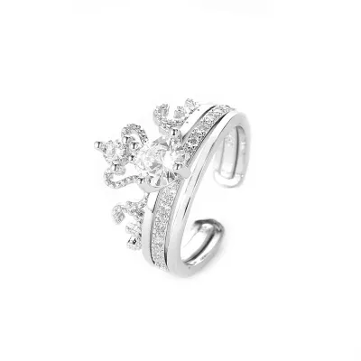 Women Crown Shape Exquisite Zircon Design Adjustable Ring