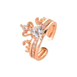 Women Crown Shape Exquisite Zircon Design Adjustable Ring