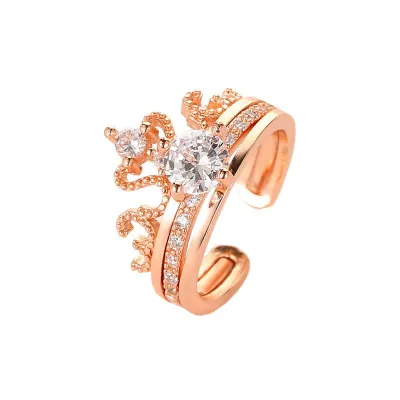 Women Crown Shape Exquisite Zircon Design Adjustable Ring