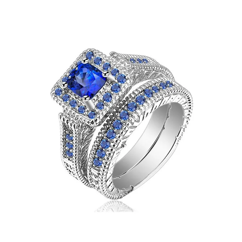 Fashion Men Women 2pcs/set Romantic Gemstone Ring