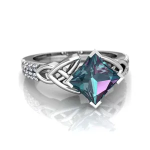 Creative Square Shape Multicolor Gemstone Women Carving Design Ring