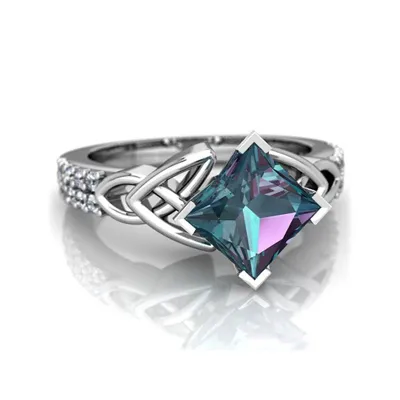 Creative Square Shape Multicolor Gemstone Women Carving Design Ring