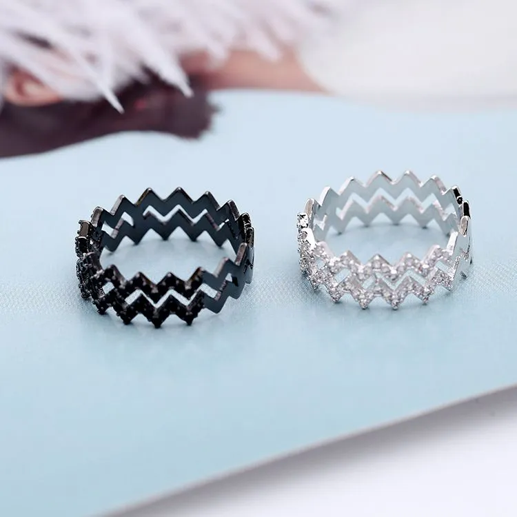 Fashion Double Layer Z Shape Wavy Pattern Zircon Ring