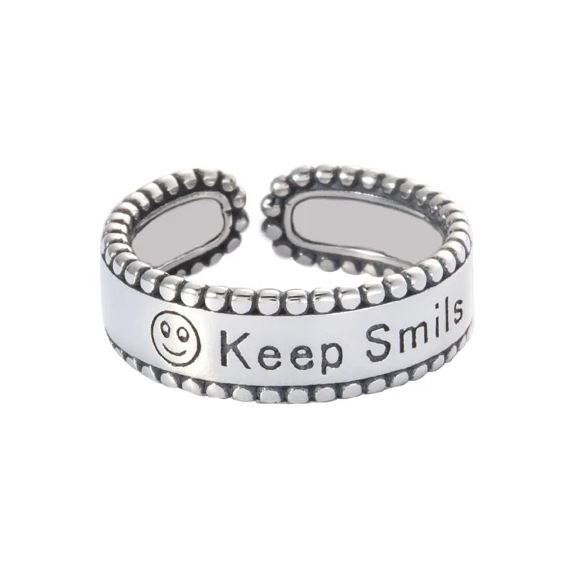 Fashion Unique Smiling Face Carving Letter Pattern 925 Silver Ring