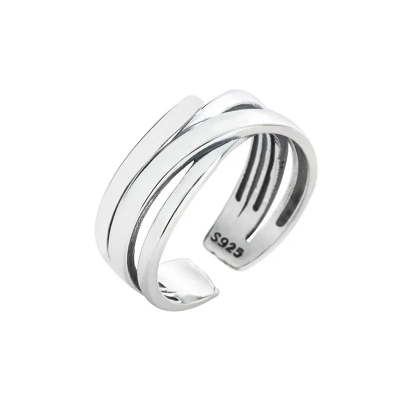 Irregular Vintage Pattern Multilayer Women 925 Silver Ring