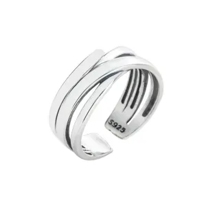 Irregular Vintage Pattern Multilayer Women 925 Silver Ring