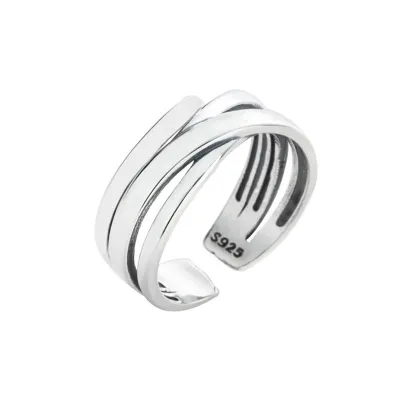 Irregular Vintage Pattern Multilayer Women 925 Silver Ring