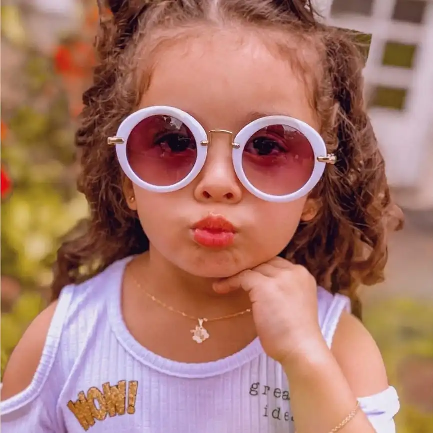 Fashion Kid Round Shape Metal Frame Sun Glasses with UV Protection