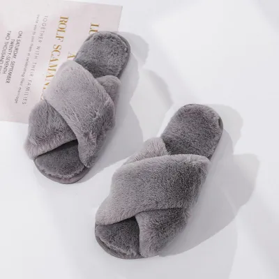 Size 5-10 Cross Strap Open Toe Thickening Plush House Slippers Shoes