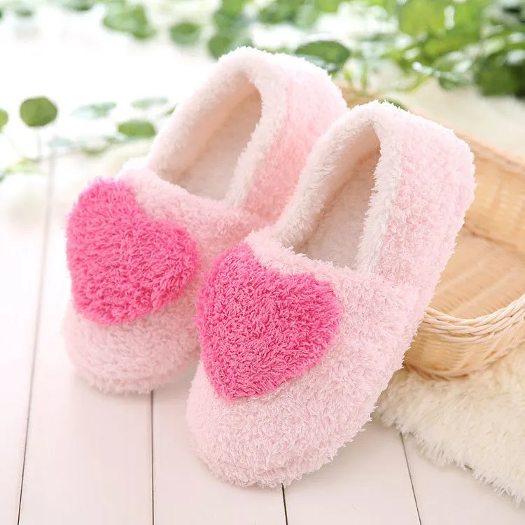 Size 5-9 Love Heart Pattern Comfortable Cover Heel Indoor Cotton Slippers for Women