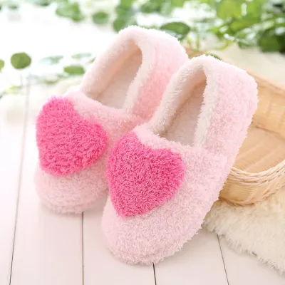 Size 5-9 Love Heart Pattern Comfortable Cover Heel Indoor Cotton Slippers for Women
