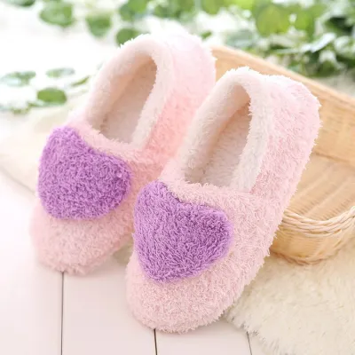 Size 5-9 Love Heart Pattern Comfortable Cover Heel Indoor Cotton Slippers for Women
