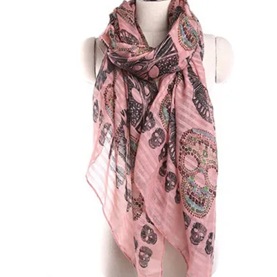 Women Skull Print Voile Scarf 180*90cm