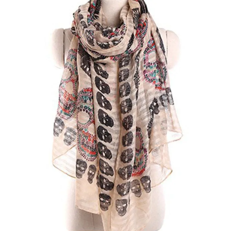 Women Skull Print Voile Scarf 180*90cm