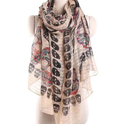 Women Skull Print Voile Scarf 180*90cm