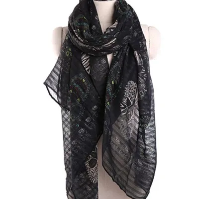 Women Skull Print Voile Scarf 180*90cm