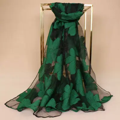 Fashion See-through Organza Flower Print Women Scarf 180*70cm