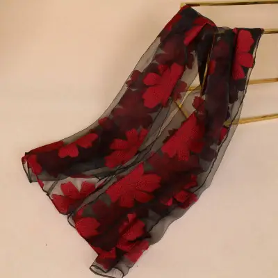 Fashion See-through Organza Flower Print Women Scarf 180*70cm