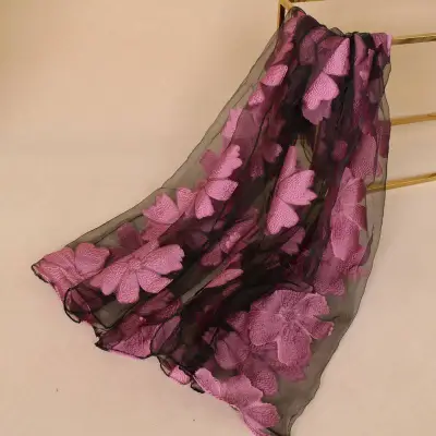 Fashion See-through Organza Flower Print Women Scarf 180*70cm