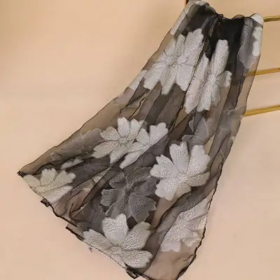 Fashion See-through Organza Flower Print Women Scarf 180*70cm