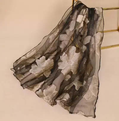 Fashion See-through Organza Flower Print Women Scarf 180*70cm